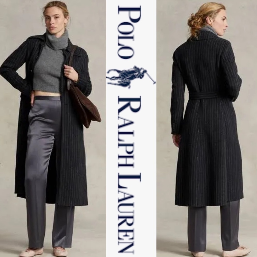 Polo Ralph Lauren Fit & Flare Pinstriped Double-face Italian Wool Coat*NWT